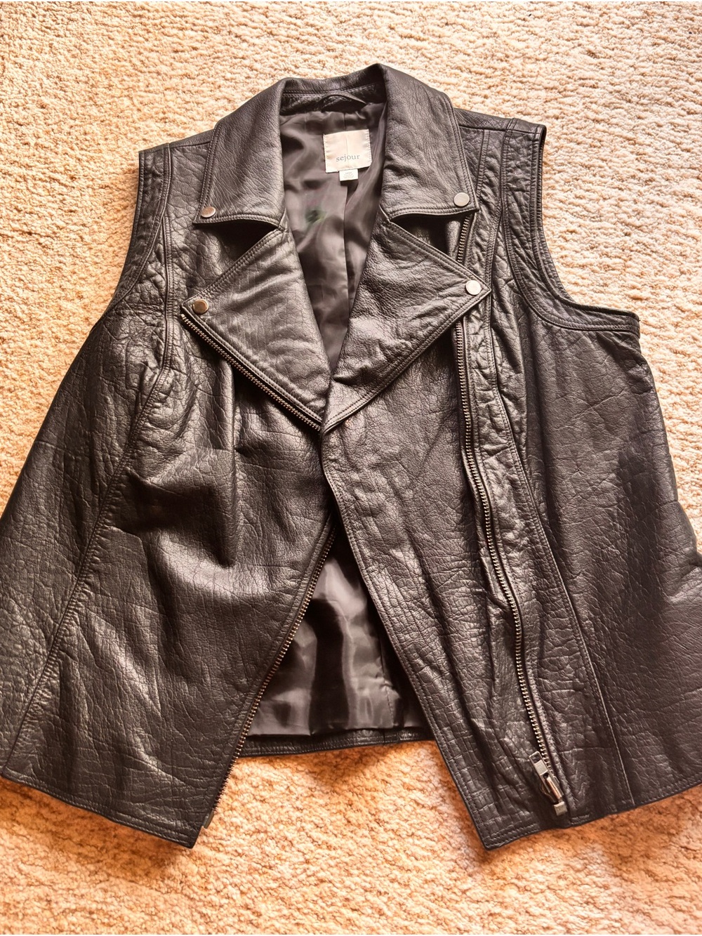 Sleeveless Leather Moto Vest - Black